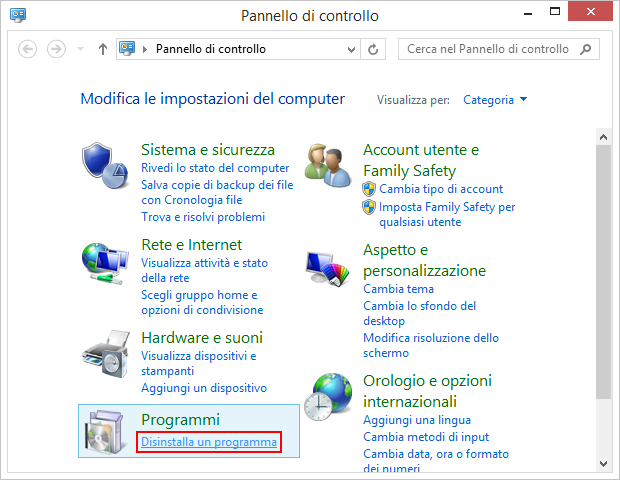 disinstallare un programma